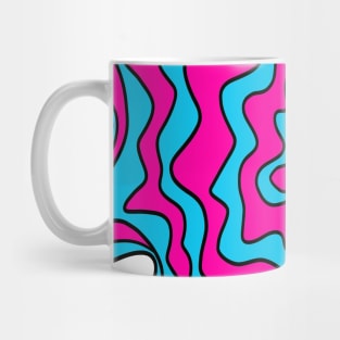 Trippy Retro Acid Splash Topographic Wavy Contour Fluid Line Art Pink and Blue Mug